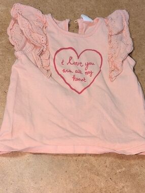 ❤️‍🔥10/$10❤️‍🔥 Baby H&M Pink Heart Ruffle Sleeve Top - I Love You Size 6M